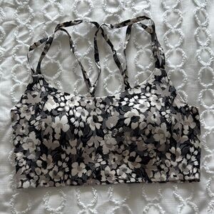 Black and White Floral Sports Bra with Racerback